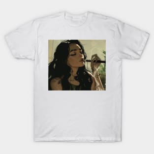 Black Hair Girl Smoking T-Shirt